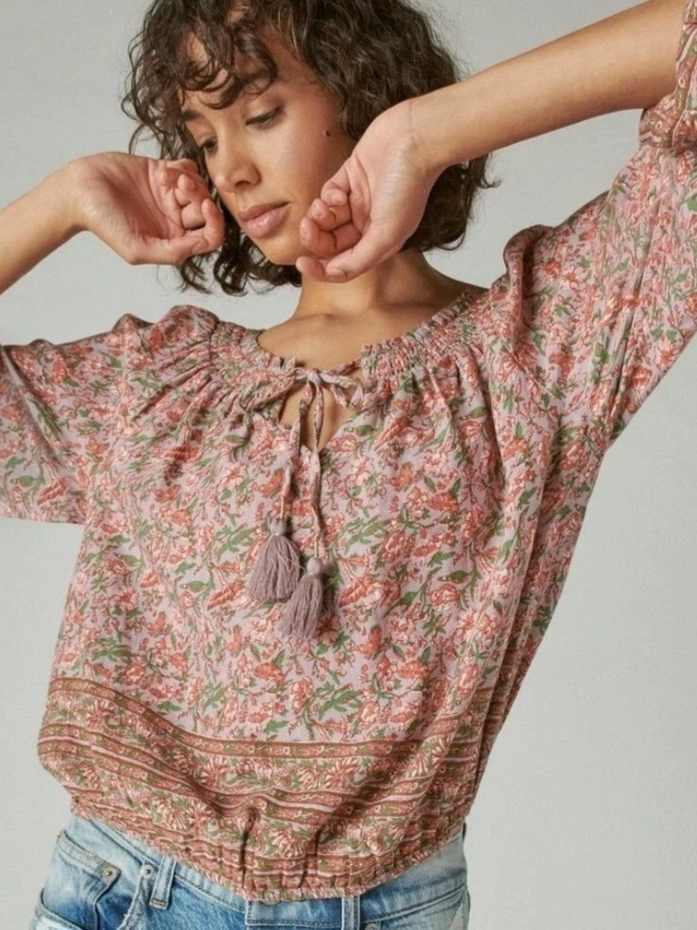 NWT Lucky Brand Floral Bubble Hem Peasant Top Size XXL MSRP $79 Boho Cottagecore - Picture 1 of 10